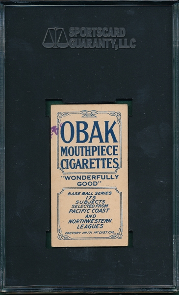1910 T212-2 Hogan, Oakland, Obak Cigarettes SGC 40