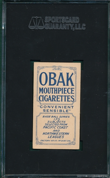 1910 T212-2 Hall, Seattle, Obak Cigarettes SGC 50