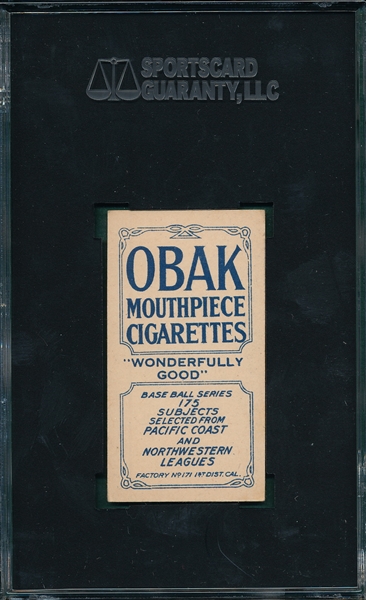 1910 T212-2 Lewis, Vancouver, Obak Cigarettes SGC 50 