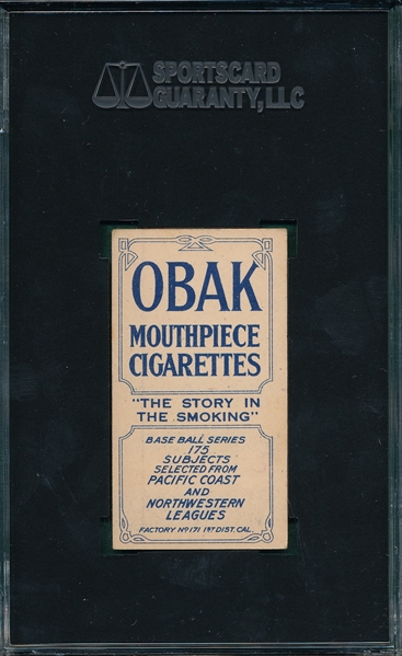 1910 T212-2 McCredie Obak Cigarettes SGC 50 
