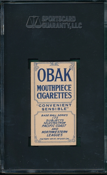 1910 T212-2 Hogan, Vernon, Obak Cigarettes SGC 50 *Only One Higher*