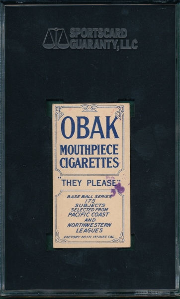 1910 T212-2 Dillon Obak Cigarettes SGC 70 