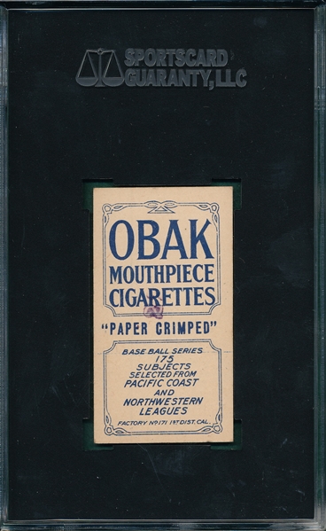1910 T212-2 Lewis, (S. F.), Obak Cigarettes SGC 70 