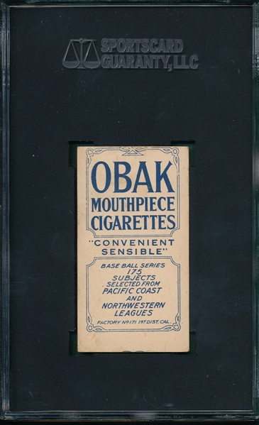 1910 T212-2 Lively Obak Cigarettes SGC 70 