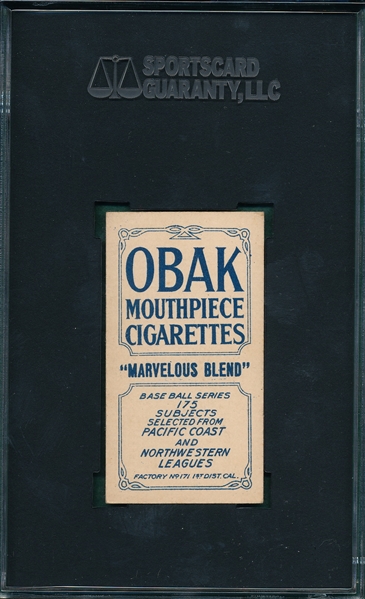 1910 T212-2 Miller, (S. F.), Obak Cigarettes SGC 84 *Highest Graded* 