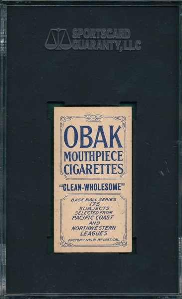 1910 T212-2 Orendorff Obak Cigarettes SGC 80 
