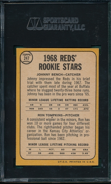 1968 Topps #247 Johnny Bench SGC Authentic  *Rookie*