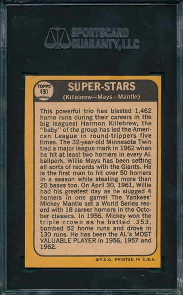 1968 Topps #490 Super Stars W/ Killebrew, Mays & Mantle SGC Authentic