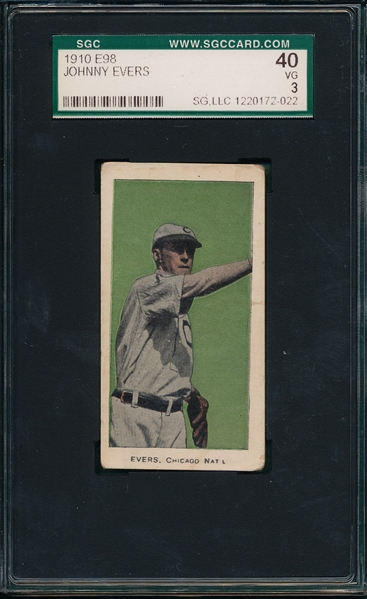 1910 E98 Johnny Evers, Green, SGC 40