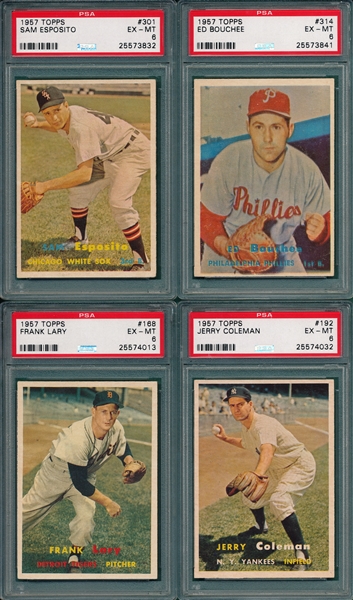 1957 Topps (9) Card Lot W/ #288 Lepcio PSA 6