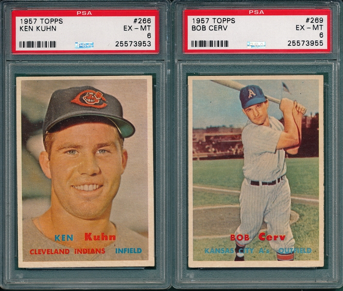 1957 Topps (9) Card Lot W/ #266 Kuhn PSA 6