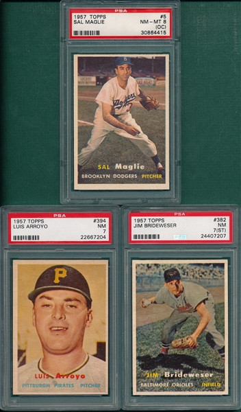 1957 Topps Lot of (5) W/ Maglie PSA