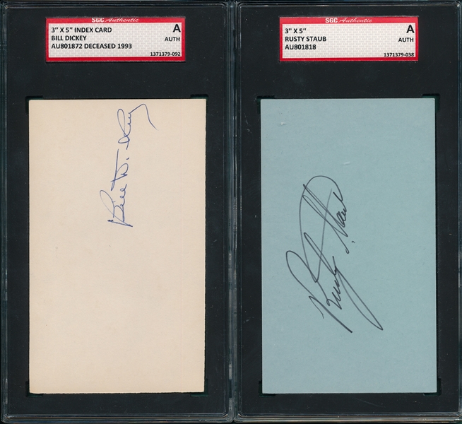 Lot of (4) Autographed Index Card SGC Authentic W/ Bill Dickey