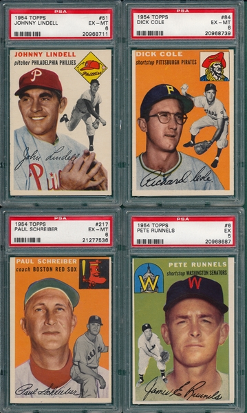 1954 Topps Lot of (4) W/ Lindell PSA 6