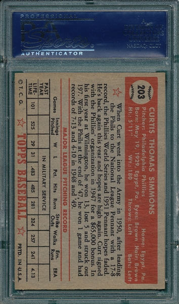 1952 Topps #203 Curt Simmons PSA 7