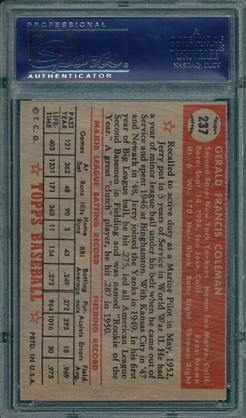 1952 Topps #237 Jerry Coleman PSA 7