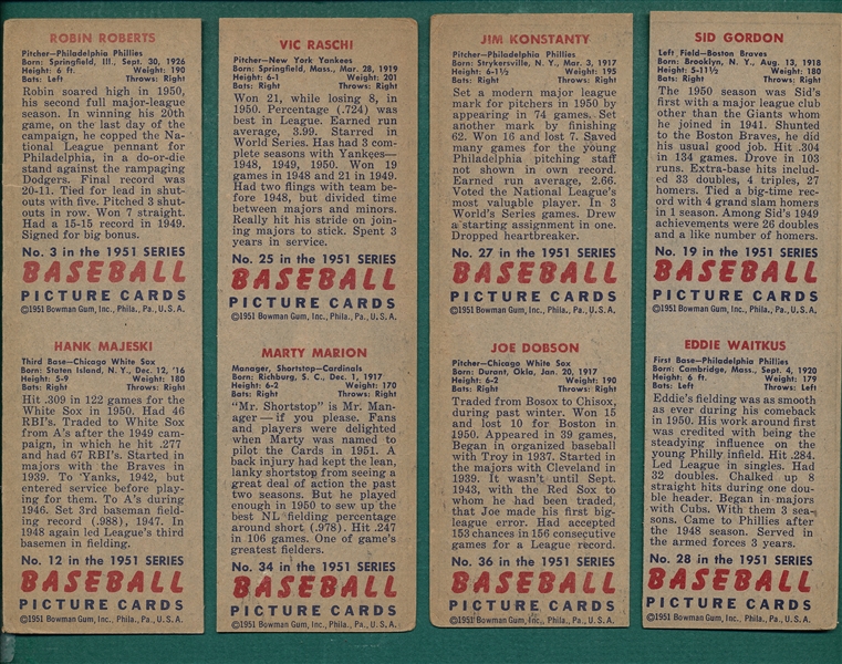 1951 Bowman Salesman Samples 2 Panel Cards, Lot of (4) W/ Robin Roberts