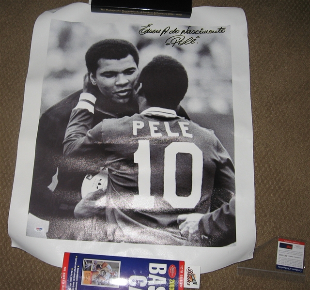 Canvas of Ali & Pele Embracing, Signed by Pele PSA/DNA Authentic