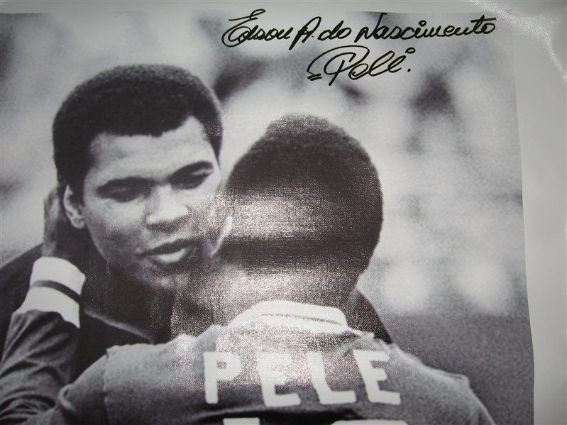 Canvas of Ali & Pele Embracing, Signed by Pele PSA/DNA Authentic
