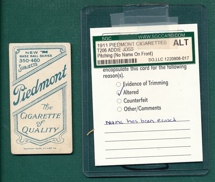 1909-1911 T206 Joss, Pitching, Piedmont Cigarettes 