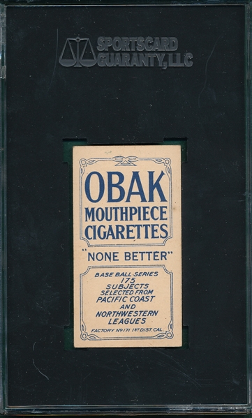 1910 T212-2 Perrine Obak Cigarettes SGC 70 *Highest Graded*