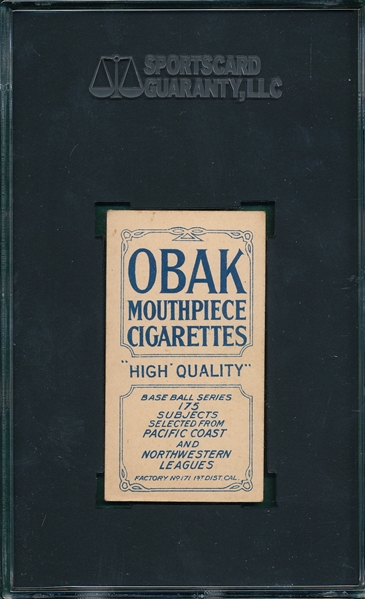 1910 T212-2 Ryan, J. Obak Cigarettes SGC 50