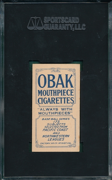 1910 T212-2 Seaton, Seattle, Obak Cigarettes SGC 60 *Only One Higher*