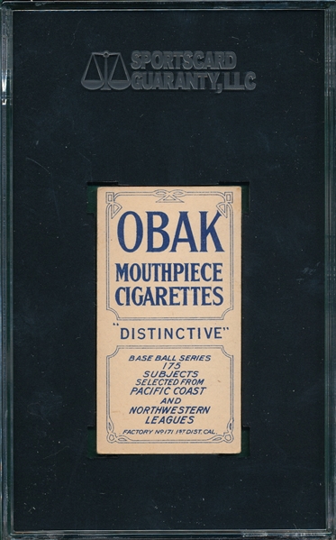 1910 T212-2 Whalen Obak Cigarettes SGC 60 *None Higher*