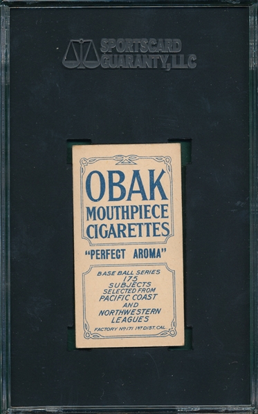 1910 T212-2 Thomas Obak Cigarettes SGC 60 *Highest Graded*