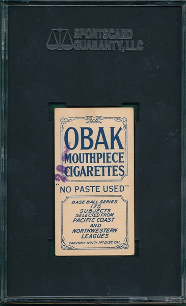 1910 T212-2 Ryan, D., Obak Cigarettes SGC 60 