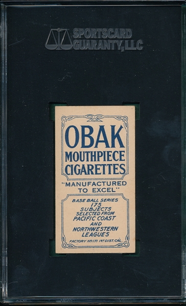 1910 T212-2 Casey Obak Cigarettes SGC 80 *Highest Graded*