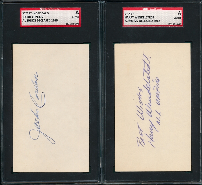 Lot of (4) Umpires W/ Conlin,Wendelstedt, Autographed Index Card SGC Authentic 