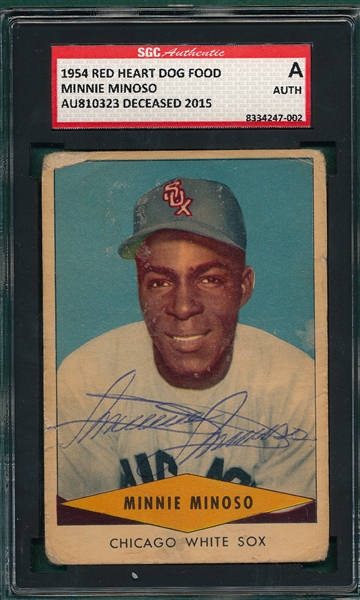 1954 Red Heart Dog Food, Minnie Minoso, Signed, SGC Authentic 