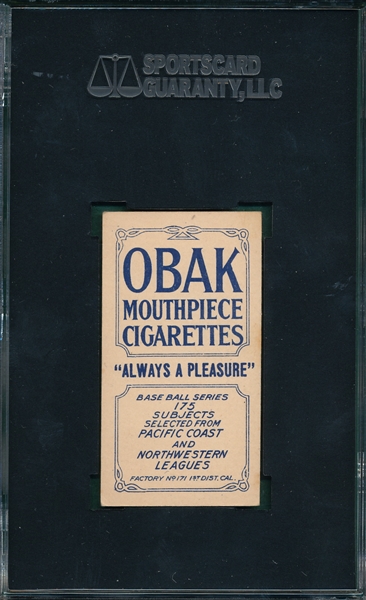 1910 T212-2 Swain Obak Cigarettes SGC 60 *None Higher*
