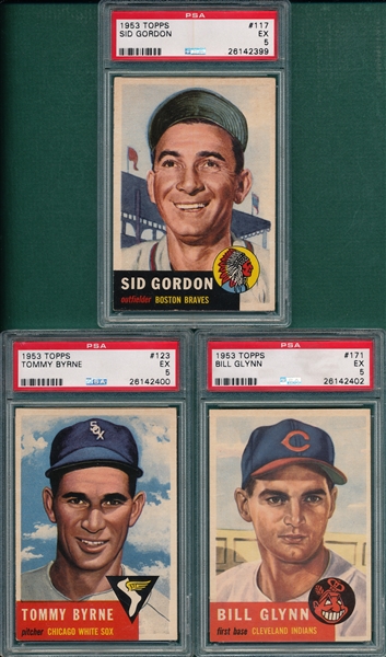 1953 Topps #117, #123 & #171, (3) Card Lot PSA 5