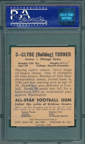 1948 Leaf FB #3 Clyde Turner, Red Background, PSA 6