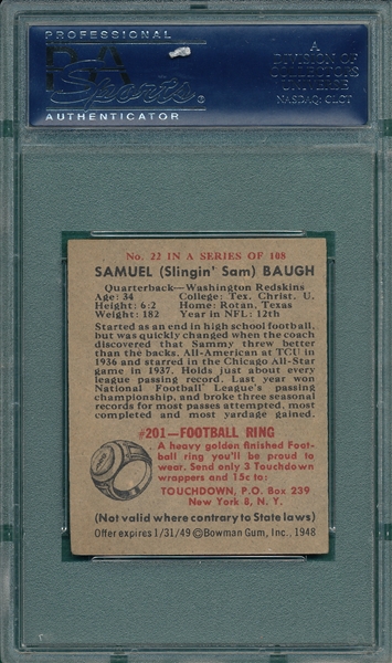 1948 Bowman FB #22 Sammy Baugh PSA 5 *Rookie*