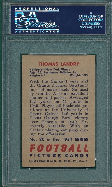 1951 Bowman FB #20 Tom Landry PSA 6 *Rookie* 
