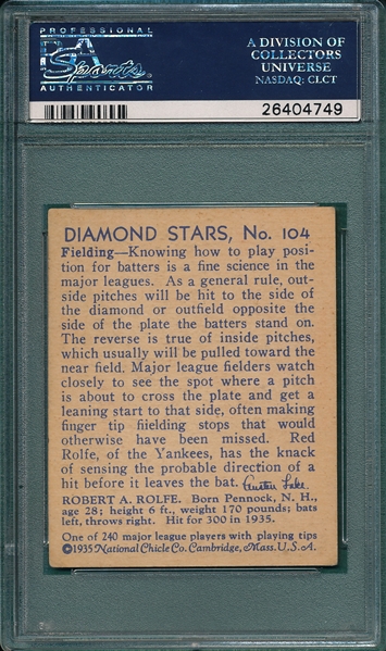 1934-36 Diamond Stars #104 Red Rolfe PSA 4.5 *Hi #*