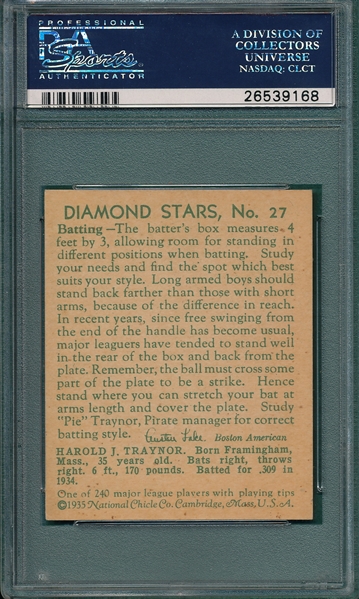 1934-36 Diamond Stars #27 Pie Traynor PSA 6