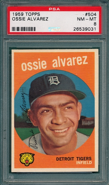 1959 Topps #504 Ossie Alvarez PSA 8 *Hi #*