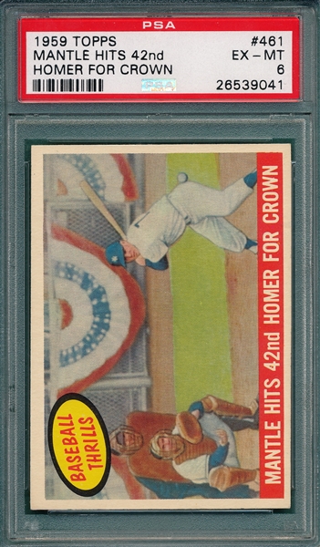 1959 Topps #461 Mantle Hits 42nd PSA 6 