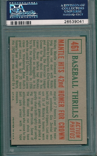 1959 Topps #461 Mantle Hits 42nd PSA 6 