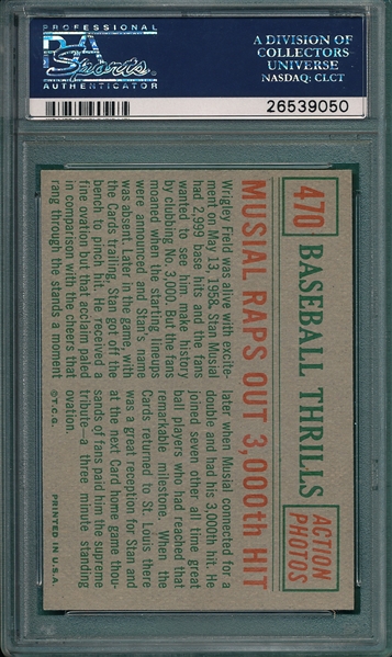 1959 Topps #470 Musial Raps Out 3000, PSA 7