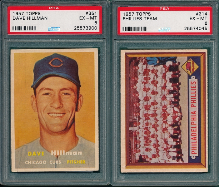 1957 Topps (5) Card Lot W/ #351 Hillman PSA 6