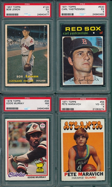 1957-78 Topps Lot of HOFers W/(3) Baseball & 71 Maravich, Lot of (4) PSA