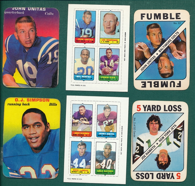 1969-71 Topps FB Inserts 4 in 1, Glossy, & Game, Lot of (21) W/ Unitas