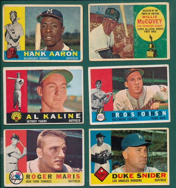 1960 Topps Lot of (6) HOFers W/ Aaron & McCovey, Rookie