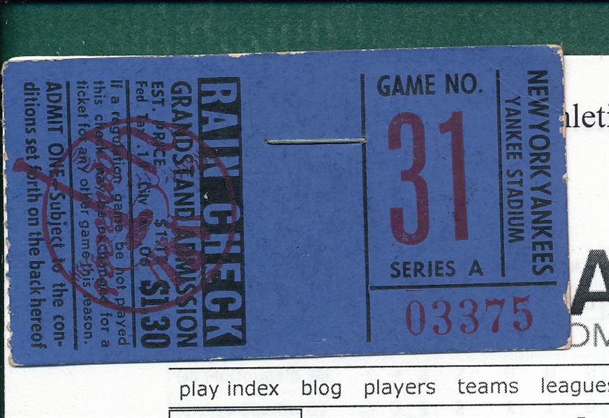 1957-65 Baseball Ticket Stubs Lot of (6)