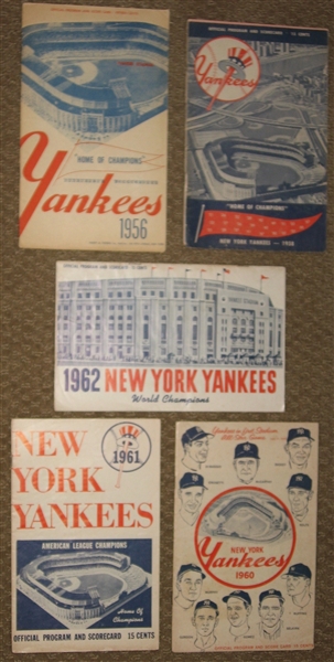 1956-62 New York Yankees Scorecards Lot of (5)